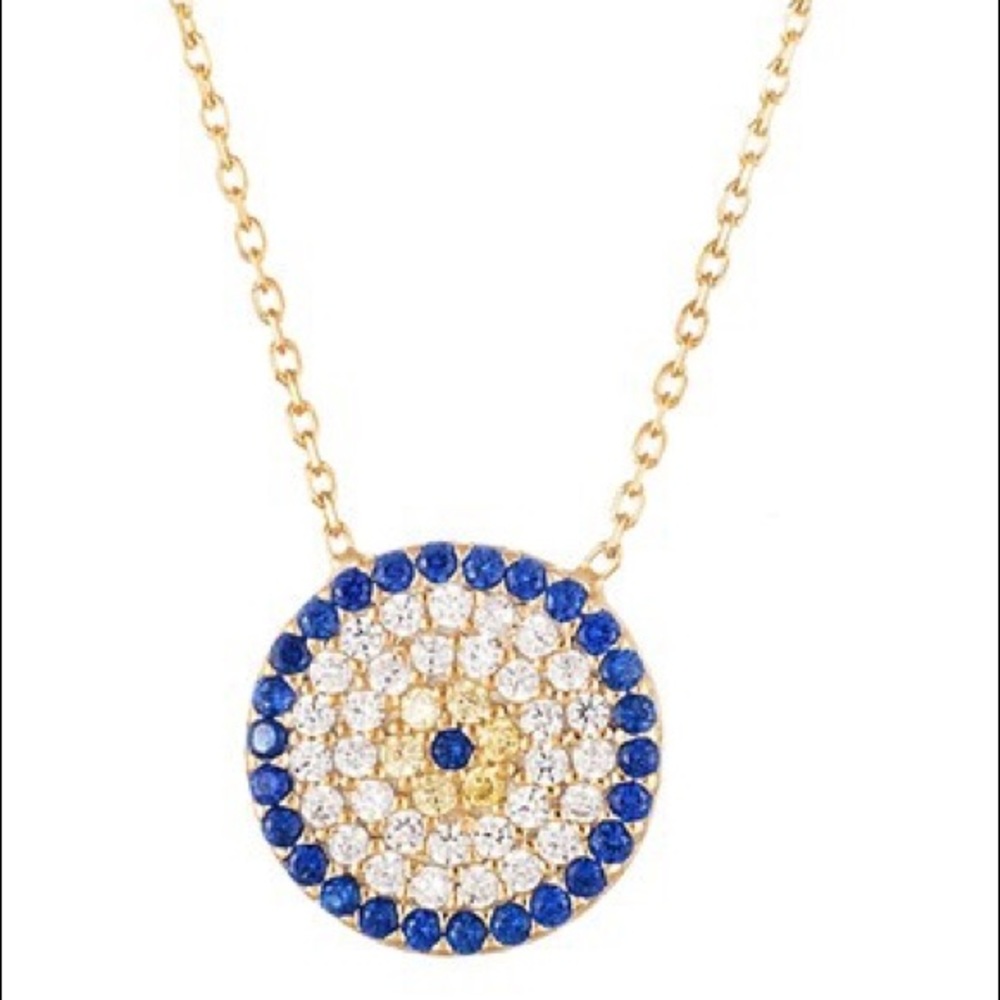 Pave CZ Disk Pendant Necklace 14K GP